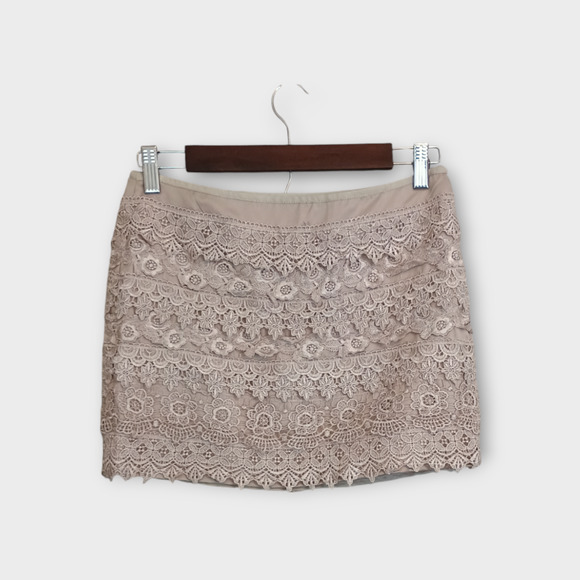 Sans Souci Skirt Womens Small Beige Cream Layered Eyelet Crochet Coquette Mini - Picture 2 of 4